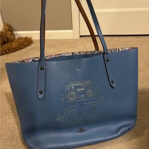 Blue Leather coach Tote Bag